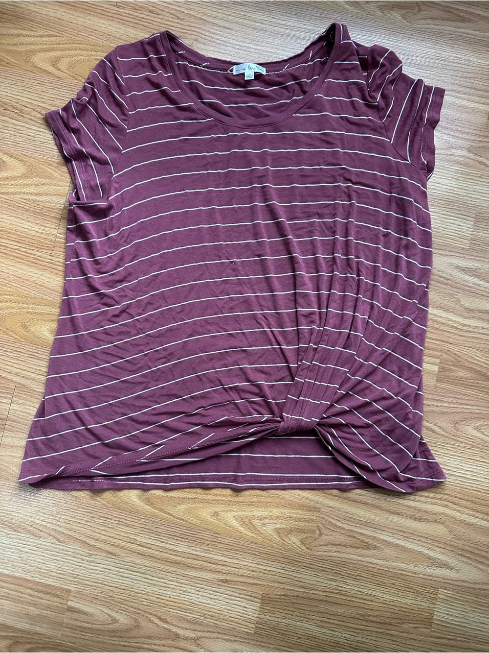 Women's Burgundy Stripe Knot Front Top